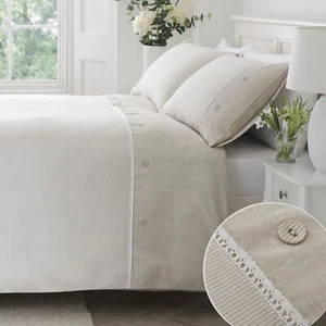 Duvet Cover Bedding Set Ashbury Lace Trimmed Classic Stripe by Serene Natural