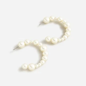 J Crew Mixed Pearl Hoops, Statement Earrings with Dust Pouch - Picture 1 of 4
