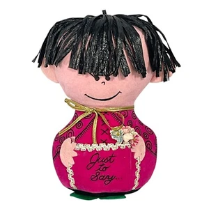 Western Union Dolly Gram Doll Vtg 60s Just To Say Pink Dress Straw Hair Gold Bow - Picture 1 of 9