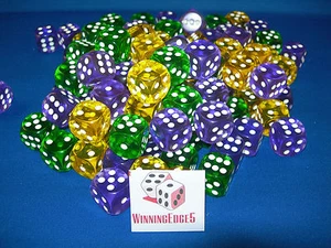 NUEVOS 12 DADOS ACRÍLICOS ASST AMARILLO, VERDE Y MORADO 16MM 3 COLORES 4 DE CADA COLOR - Imagen 1 de 10