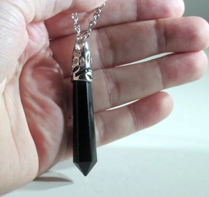 Herren Natürlicher Schwarz Achat Kristall Anhänger Edelstein Edelstahl Halskette - Bild 1 von 5