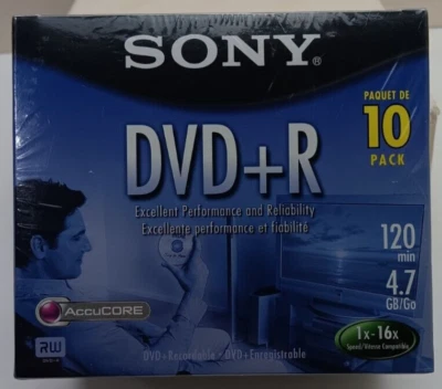 Sony DVD + R 10 Pack Discs 120 min 4.7 GB Blank New Sealed - Image 1 of 4
