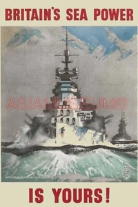 1942 WW2 BRITAIN BRITISH SEA POWER BATTLE SHIP SUBMARINE ART PROPAGANDA Postcard - Picture 1 of 2