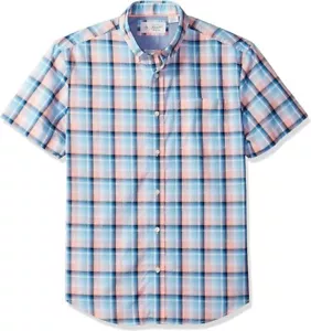 Original Penguin Polo Button Up Shirt Plaid Blue Peach Amber Men's Small - Picture 1 of 1