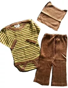 NWT Picaflor Rayon Knit Green Stripe Bodysuit Pants Hat Outfit Set 12M NEW - Picture 1 of 2