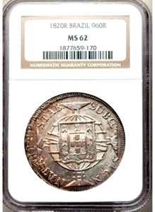 1820-R Brazil 960 Reis NGC MS 62 - Picture 1 of 2
