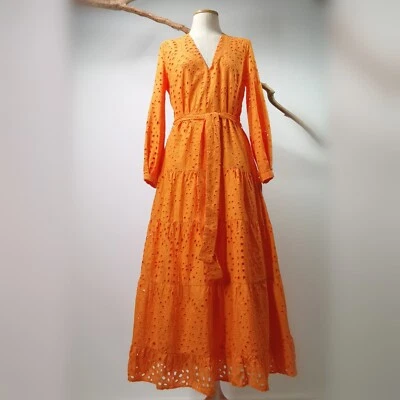 ZARA 🧡 KLEID MAXIKLEID A-LINIE BAUMWOLLE BESTICKT LOCHSTICKEREI ORANGE 7788/932 - Bild 1 von 4