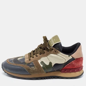 Valentino Multicolor Camo Print Leather and Suede Rockrunner Sneakers Size 37 - Picture 1 of 9