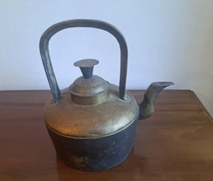 Antique Chinese Large Brass Tea/Water Pot With Fancy Lid and Hinged Spout - Picture 1 of 8
