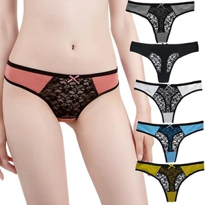 Womens Sexy Leopard Cotton Thongs Panties Floral Lace Trim G-string Underwear US - Picture 1 of 18