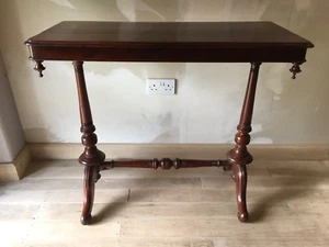 Early Victorian Gothic Antique Mahogany Library Stretcher Table, English C. 1840 - Picture 1 of 12