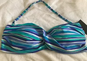 F&F - Blue, Green &White Stripe Bandeau Bikini Top Eur Size 48 B/C - BNWT - Picture 1 of 11