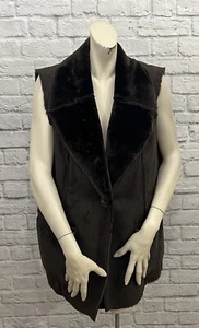 SUSAN GRAVER WOMEN'S BROWN SUEDE FAUX FUR VEST SIZE XL - Picture 1 of 6
