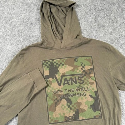 Camisa Vans Off The Wall Grande Verde Oliva Camuflaje Logo Sudadera con Capucha Manga Larga Defecto Para Hombres Foto 1 de 4