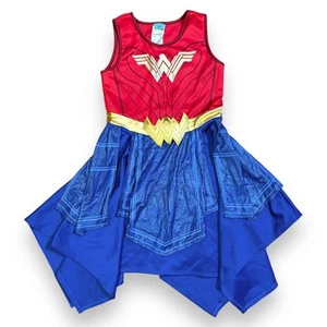 Wonder Woman Costume Girl Child’s Halloween One Piece Red Blue Gold Size L 10/12 - Picture 1 of 9