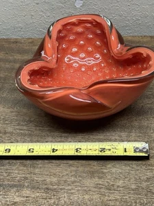 Vetro di Murano vintage anni 50 Alfredo Barbini cassa arancione con macchie dorate ~6" ciotola - Foto 1 di 10