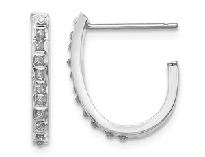 Accent Diamond Post Hoop Earrings in 14K White Gold - Picture 1 of 4