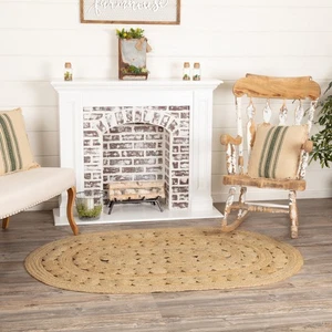 VHC Brands Accent Rug Celeste Jute Farmhouse 48x72 Country Tan Braided Floor Mat - Picture 1 of 7