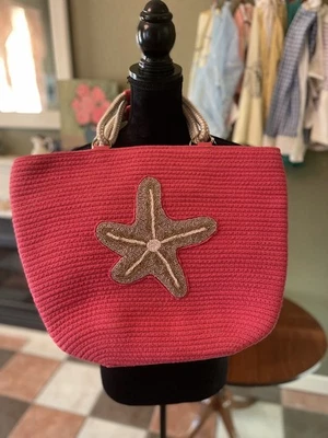 Bolsa tote America and Beyond tecido enfeitado à mão juta praia estrela do mar - Imagem 1 de 4