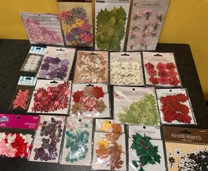 Lote de 20 adornos para tarjetas de álbum de recortes de flores de papel y tela. Nuevo en paquete - Imagen 1 de 20