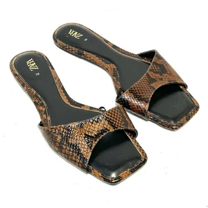ZARA Size 39 US 8 Black Brown Snake Embossed Slides Sandals Flats Open Toes - Picture 1 of 10