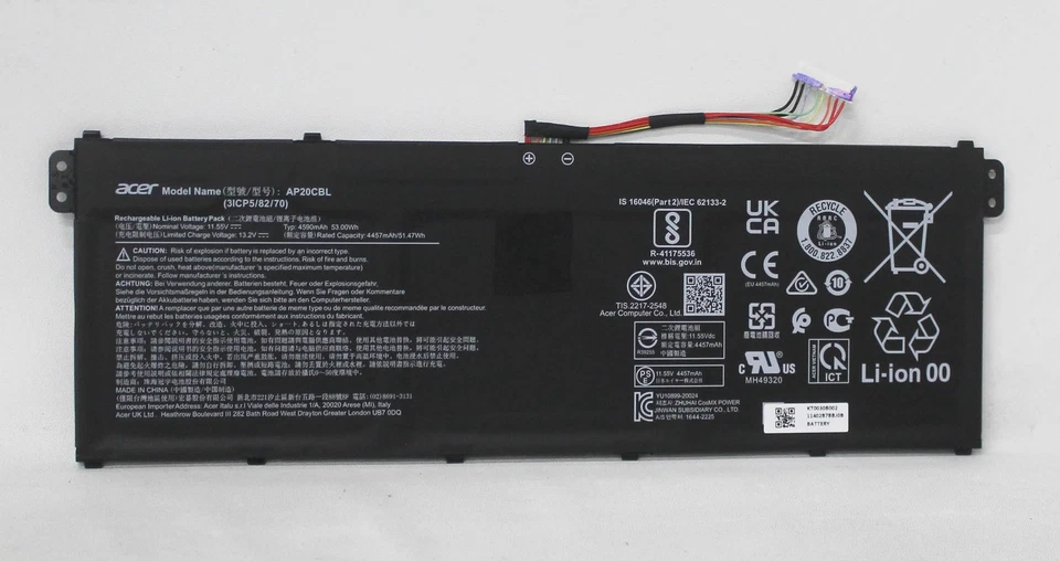 Batería Acer AP20CBL 11.55V 4590Ah 5300Wh 3S1P Aspire 5 A515-46-R14K "GRADO A" Foto 1 de 1