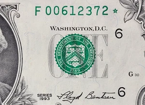 1993 Atlanta Star Note One $1 Dollar Bill F00612372* Crisp - Picture 1 of 3
