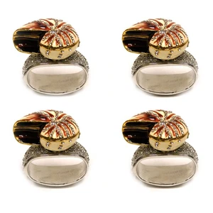 Set of 4 Rhinestone Encrusted Metal Nautilus Shell Napkin Rings - Picture 1 of 2