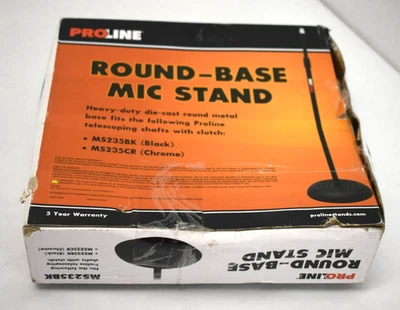 Proline Round Base Mic Stand Black Heavy Duty Die Cast Round Metal MS235BK - Image 1 of 4