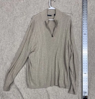 Perry Ellis Men’s XXL Tan Ribbed 1/2 Zip Sweater 100% Cotton Classic Pullover - Image 1 of 4