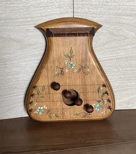 Vintage Holz handbemalt blaue Blumen 4 Saiten Tür Harfe Folk primitives Dekor - Bild 1 von 13