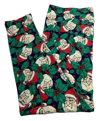 LuLaRoe Leggings TC2 Alto Curvilíneo 2 Navidad Cuadros Santa Púrpura Cuadros Acebo Suave Foto 1 de 4