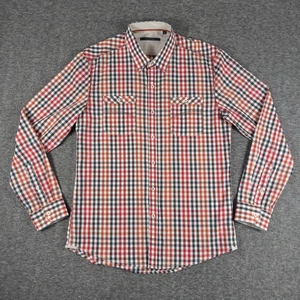 7Diamonds Shirt Mens Large Red Orange Gray Check One And Only Cotton Casual - Picture 1 of 13