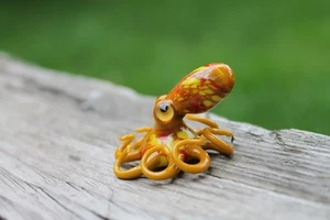 Amber Red Glass Octopus Figurine – Hand Blown Miniature Sea Creature - Picture 1 of 5
