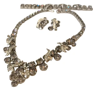 Vintage Weiss Grey Rhinestone Jewellery Parure Set Bracelet, Necklace & Earrings - Picture 1 of 12