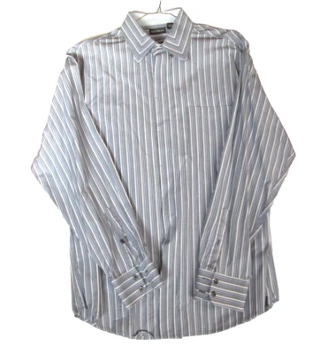 Men's Reunion L/S Casual Blue Gray Striped Classic Button Up Cotton Shirt Large - Image 1 of 2