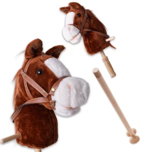 Steckenpferd mit Sound Hobby Horse 96cm Stockpferd 2-teilig Stiel Rollen braun - Bild 1 von 7