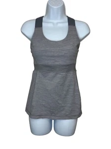 Lululemon Gray Criss Cross Tank Top With Built-In Bra & Mesh Detail Size 6 - Picture 1 of 7