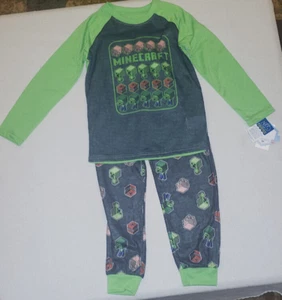 Boy's Minecraft Green 2 Pc Long Sleeve Pajama Sleep Set Sizes XS -XL - Picture 1 of 3