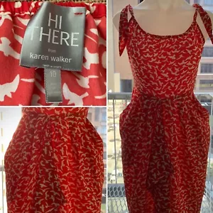 Hi There KAREN WALKER red sleeveless midi dress with pockets size 10 Made In OZ - Picture 1 of 12