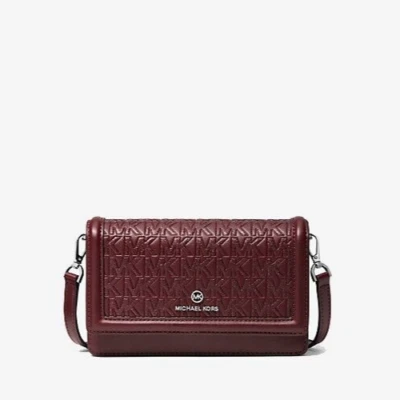 MICHAEL KORS Jet Set Glitter Logo Crossbody Bag Burgundy Embossed Boxed Gift - Image 1 of 4