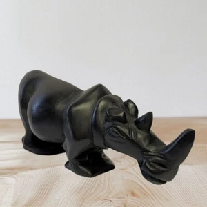 13 Zoll geschnitztes schwarzes Holz Nashorn Qualität Vintage handgeschnitzt massives Hartholz - Bild 1 von 9