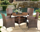 Outdoor 5-piece Pe Wicker Round Patio Dinning Table And Chairs With Cushions