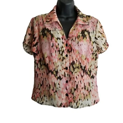 Blusa RQT Abstracta Floral Acuarela Abotonada 8 Rosa Crema Negro Cottagecore Foto 1 de 4