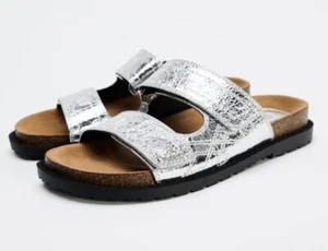 Zara Metallic Sandal Slide On WOMAN SIZE 8 NWT SILVER - Picture 1 of 7