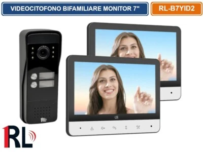 RL VIDEOCITOFONO BIFAMILIARE DUE PULSANTI DOPPIO MONITOR A COLORI 7".