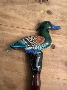"Bastone da passeggio vintage intagliato a mano in legno decoda anatra dipinto 35"" - Foto 1 di 11