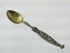 Antique Sterling Silver Floral Detail Openwork Handle Spoon 4.125 Inches 9.2g - Picture 1 of 8