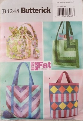 BUTTERICK B4248 Fat Quarters Sewing UNCUT Four Patterns Bag Tote Pouch Quilted - Image 1 of 4