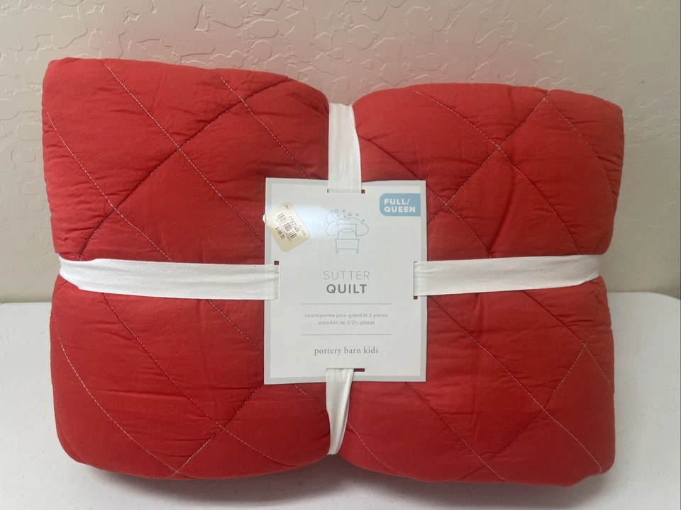 Pottery Barn Sutter Quilt Full Queen Diamond Stiched Red - Image 1 of 4